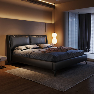 极简大师 轻奢Nappa纳帕真皮床现代简约风主卧双人软包婚床 意式