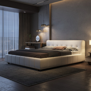 极简大师 轻奢Nappa真皮床现代简约北欧网红实木软靠双人婚床 意式