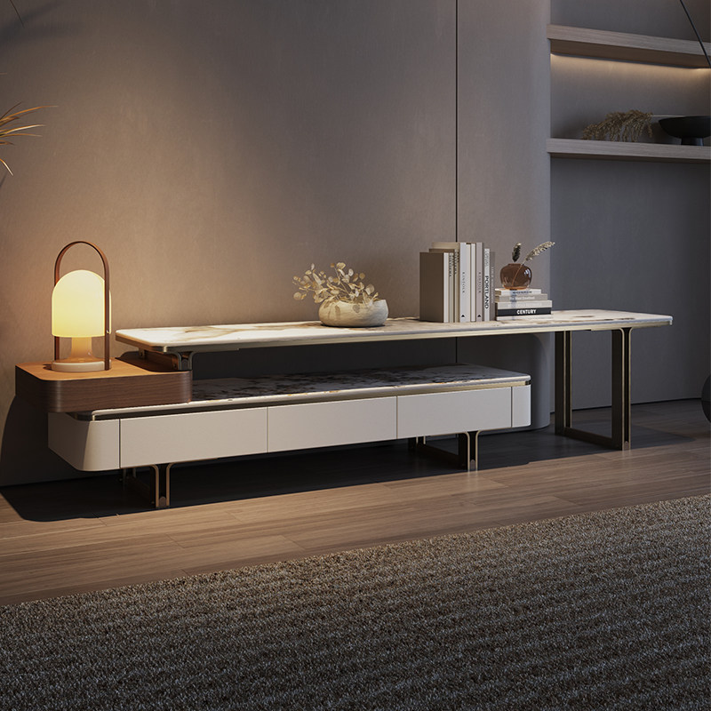 极简大师 意式轻奢岩板电视柜简约现代客厅北欧可伸缩地柜小户型