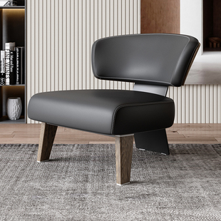 意式 极简真皮休闲椅北欧现代简约进口Nappa纳帕皮客厅单人沙发椅