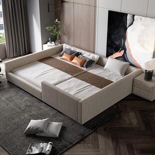 亲子床一家四口现代简约榻榻米拼接布艺床主卧二胎家庭子母护栏床