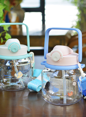 膳魔师大容量水杯学生塑料水壶女1L吨桶吨吸管杯子夏季大肚杯TCPA