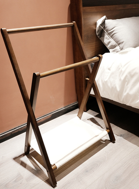 床头衣帽架落地折叠实木卧室晚上睡觉次净临时收纳神器床尾挂衣架