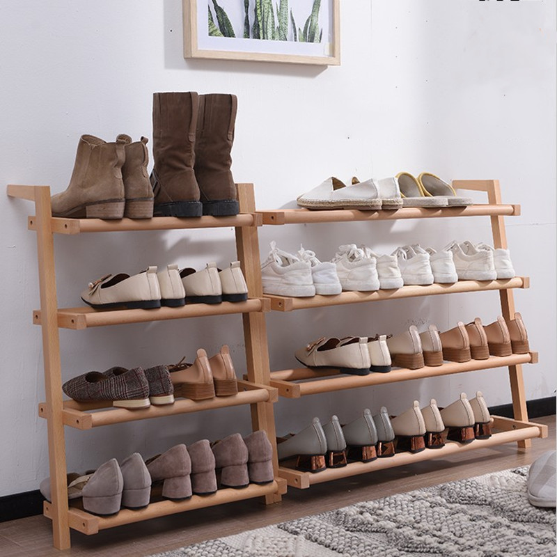 北欧门口放鞋架简易多层家用省空间日式斜靠墙侧边收纳拖鞋架实木-封面