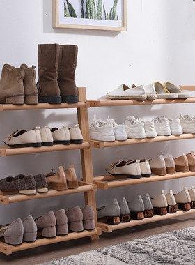 北欧门口放鞋架简易多层家用省空间日式斜靠墙侧边收纳拖鞋架实木