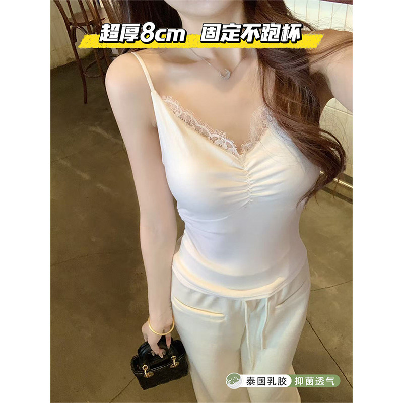 素调姐姐 白色纯欲蕾丝吊带美背心固定杯一体式带加厚胸垫女内搭,女装/女士精品,背心吊带,淘宝优惠券,粉丝福利购,淘宝优惠卷