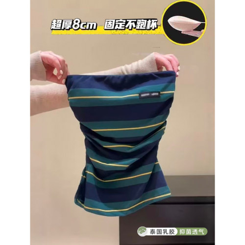 辣感街区 无肩带加防滑条美式一字肩抹裹胸吊带加厚胸垫露美背心