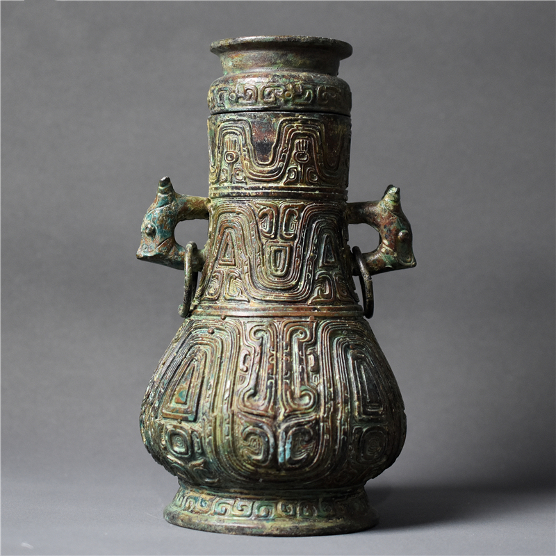 御如意仿古青铜器红斑绿绣十三年兴壶带盖铜壶古玩收藏装修铜摆件