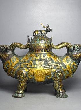 青铜器错金母子牛尊三牛觥摆件