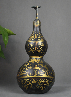 青铜器错金葫芦瓶摆件