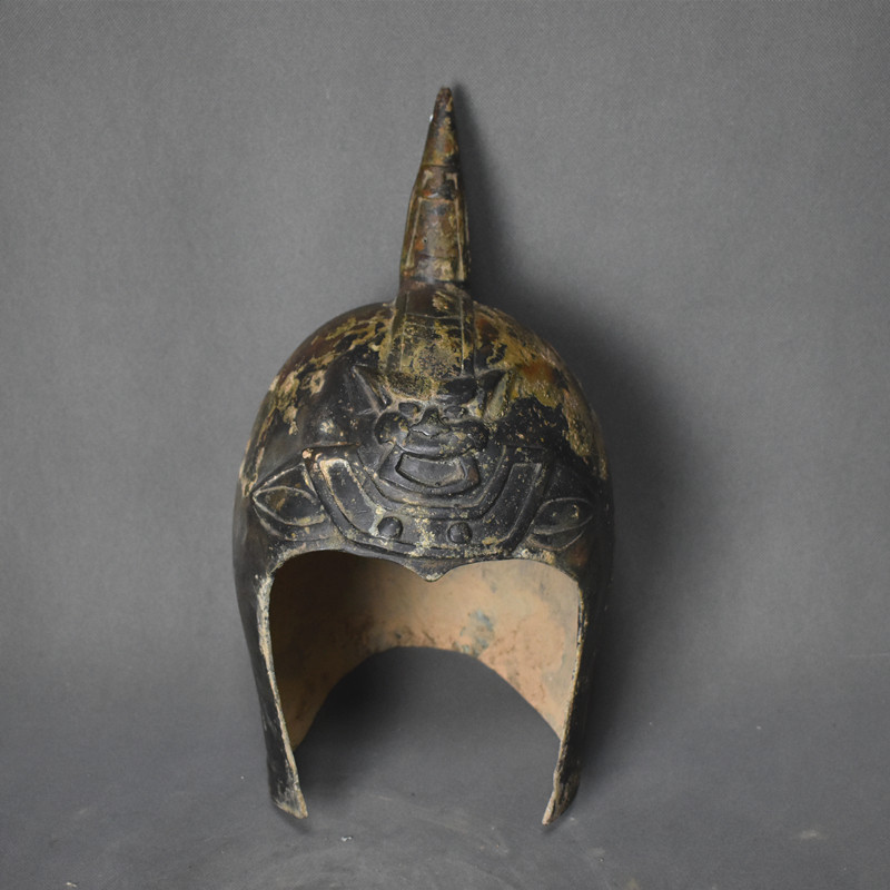 仿古青铜器秦朝兵器头盔中式软装兵器博物馆展览艺术品收藏铜摆件