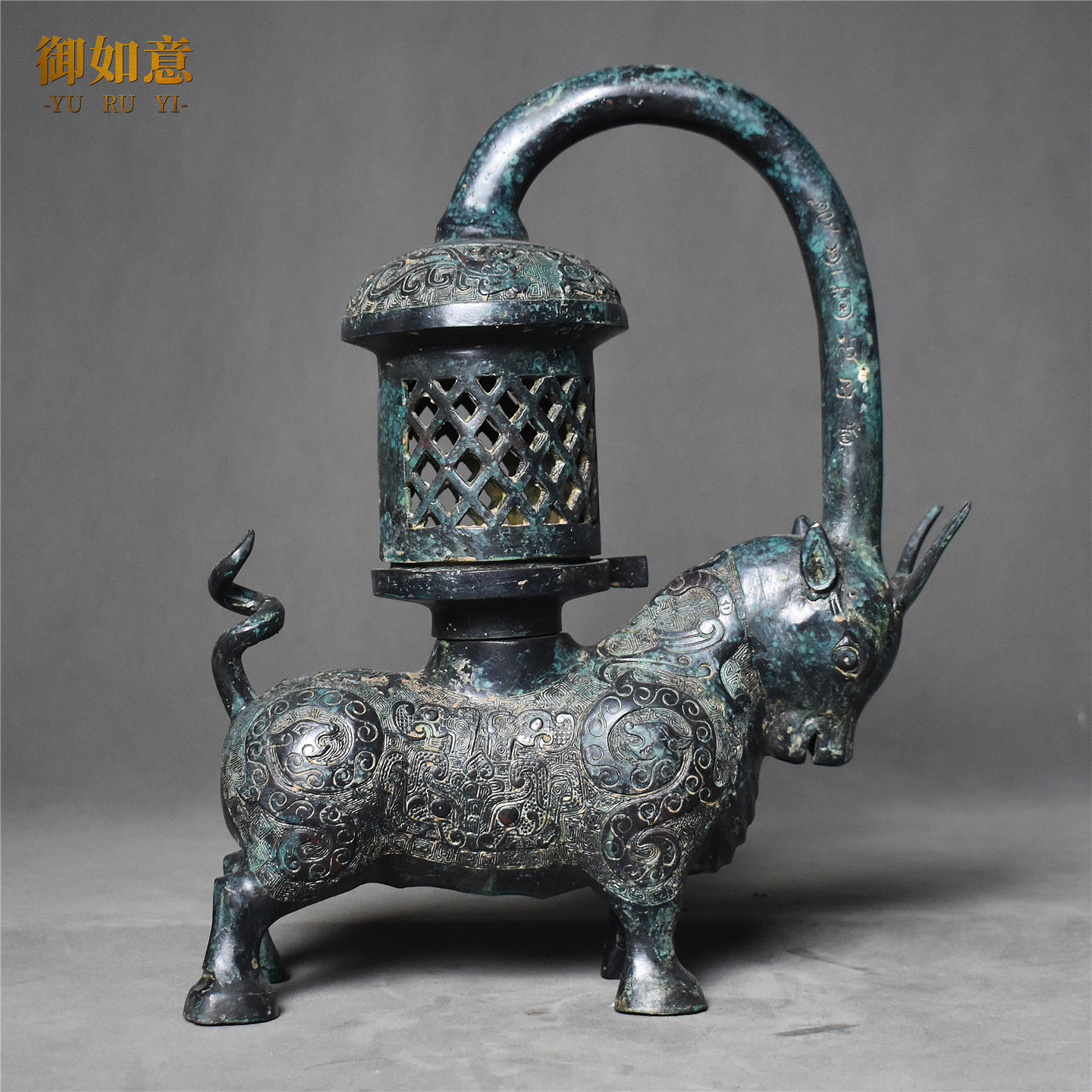 青铜器宫廷牛灯仿古纯铜灯具装饰家居工艺品摆件古典艺术礼品展品