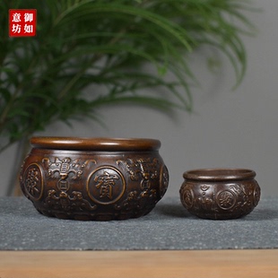 御如意仿古青铜器八福聚宝盆摆件元宝存钱罐铜缸玄关创意柜台礼品