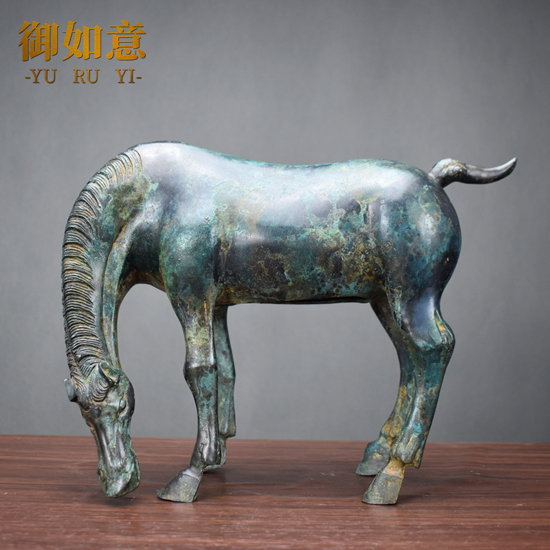 仿古青铜器饮水马千里马工艺礼品铜马到成功摆件古玩收藏影视道具