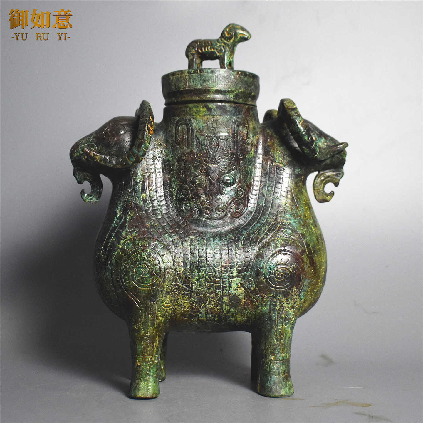 仿古青铜双羊尊酒器博古架摆件