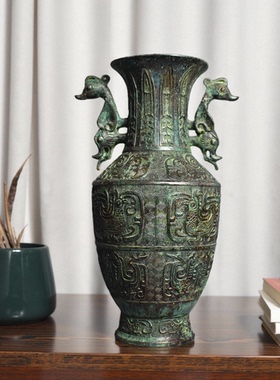 青铜器双龙双凤花瓶摆件