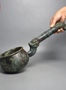 仿古青铜器量器龙柄斗龙纹勺摆件