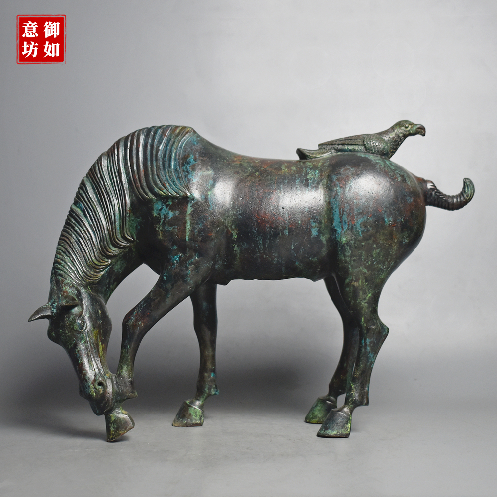 青铜器仿古马上背燕动物铜马摆件老铜器古玩收藏品古典工艺品礼品