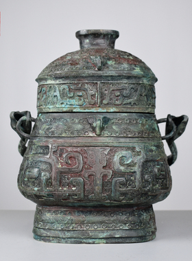 仿古青铜器双耳兽面纹提梁卣