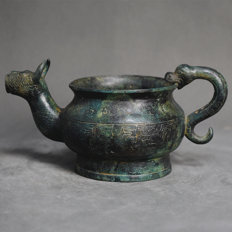仿古青铜器龙头杯铜壶婚礼道具客厅装饰家居工艺品摆件古玩收藏