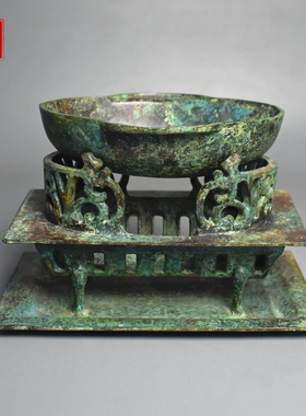 青铜器温酒炉仿古青铜碳锅摆件