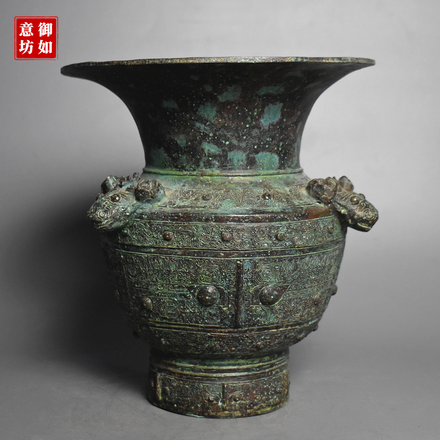 仿古青铜器三羊尊铜樽储酒器圆壶盛酒器纯铜工艺品摆件展厅装饰