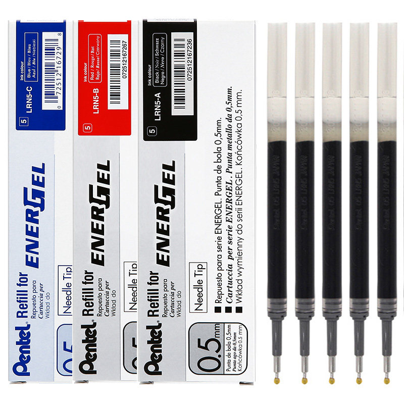 日本派通pentel笔芯0.5mm黑红蓝色lrn5大容量速干中性笔bln75替芯