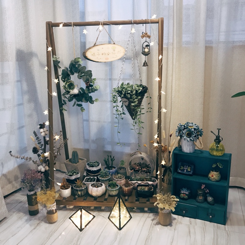 打造阳台小花园 花架置物架落地式实木花架子花园客厅悬挂植物架