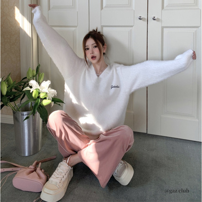 东莞大朗针织衫不起球女新款正品v领春秋季软糯宽松慵懒风毛衣潮