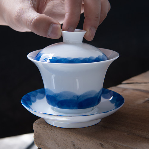 青花功夫泡茶景德镇陶瓷器盖碗