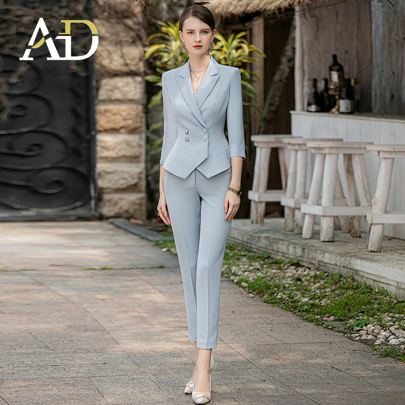 AD高端经理工作服秋季2023新款干练七分袖西装套装主持人演讲服装