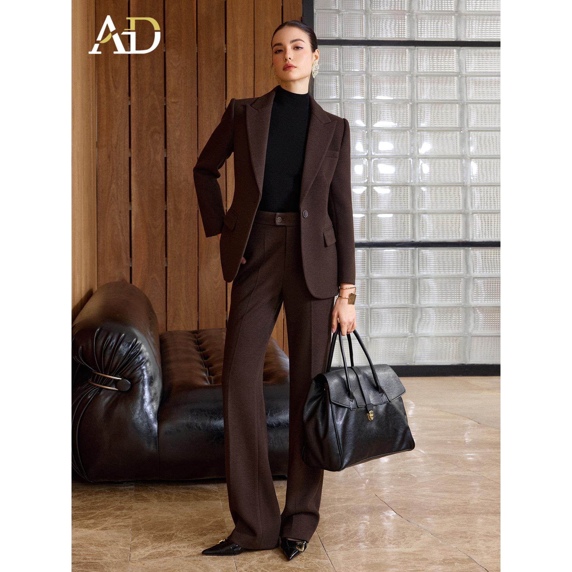 AD韩版气质西装套装女2025新款高智感毛呢阔腿裤两件套羊毛正装冬