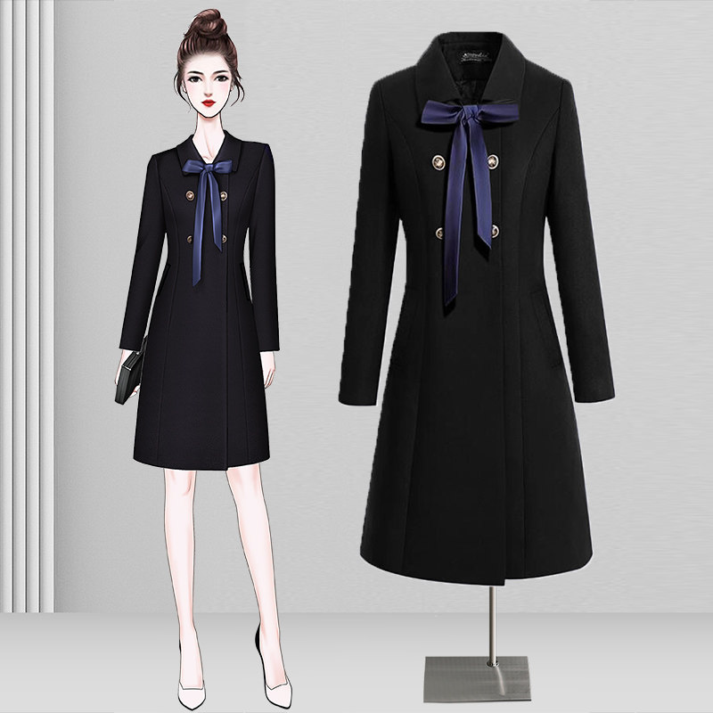 高级感毛呢大衣女冬小个子加厚保暖修身气质职业装呢子外套中长款