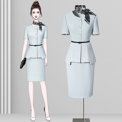 酒店前台职业套装女夏季高级感西装套裙礼仪接待工装美容院工作服