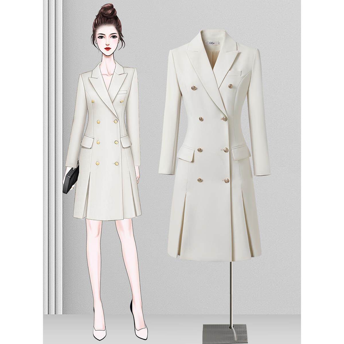 米白色西装连衣裙女春秋小个子正式场合高端精致职业装设计感裙子