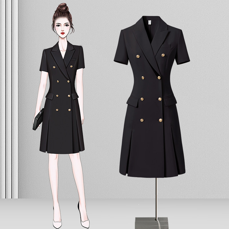 黑色西装连衣裙小众设计时尚高端小个子气质通勤职业装裙子女夏季