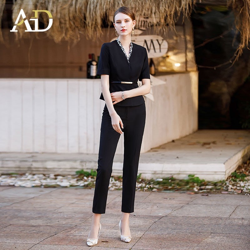 AD高端酒店前台接待工作装女案场客服工作服黑色收腰西装套装裤子