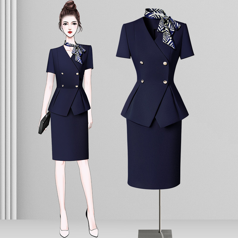 案场职业套装女夏季西装套裙酒店前台接待工作装美容院美业工作服