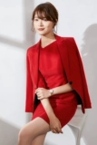 Красный комплект, пиджак классического кроя, модное демисезонное платье