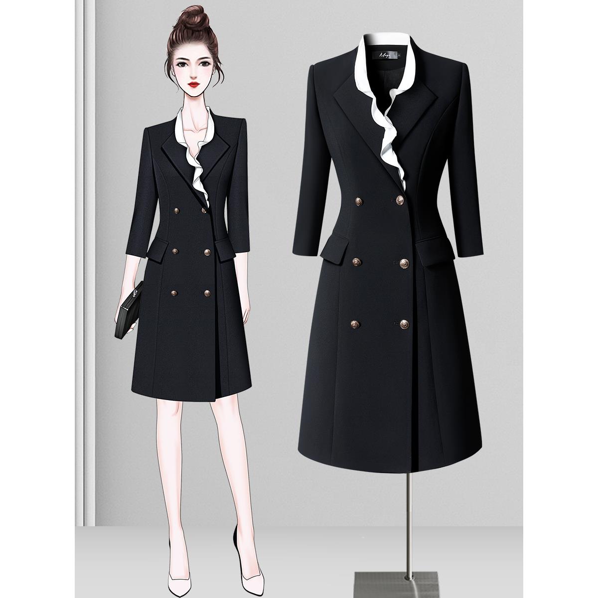 黑色西装连衣裙女2025春季新款设计感职场通勤气质正式场合职业装