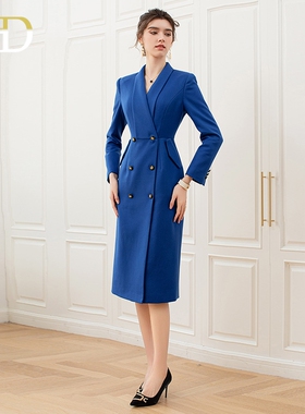 AD高端宝蓝色西装连衣裙女2022秋季时尚气质工作服双排扣职业装