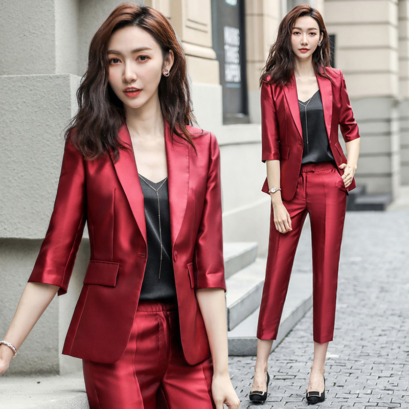西服套装女2021秋季韩版时尚气质休闲英伦风红色职业西装