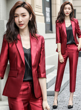 西服套装女2021秋季韩版时尚气质休闲英伦风红色职业西装
