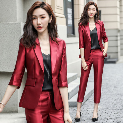 西服套装女2021秋季韩版时尚气质休闲英伦风红色职业西装