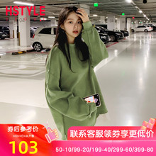 假两件卫衣女 拼接宽松牛油果绿色中长款 韩都衣舍秋装 女2019新款