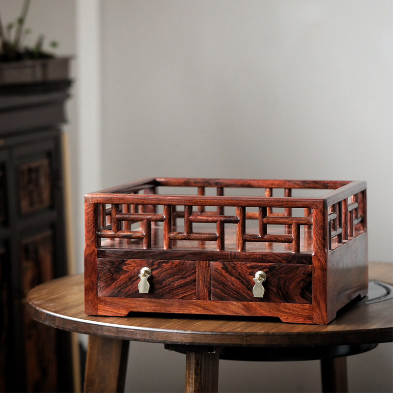 海南黄花梨都承盘摆件中式实木质榫卯结构文盘红木工艺品家居摆设