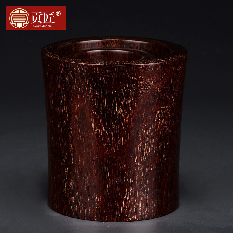 印度小叶紫檀笔筒红木文房用品实木雕刻笔插办公工艺品教师节礼品