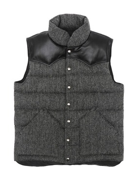 C.D.P. 进口人字纹羊毛呢拼皮羽绒马甲 90%白鸭绒   cdp