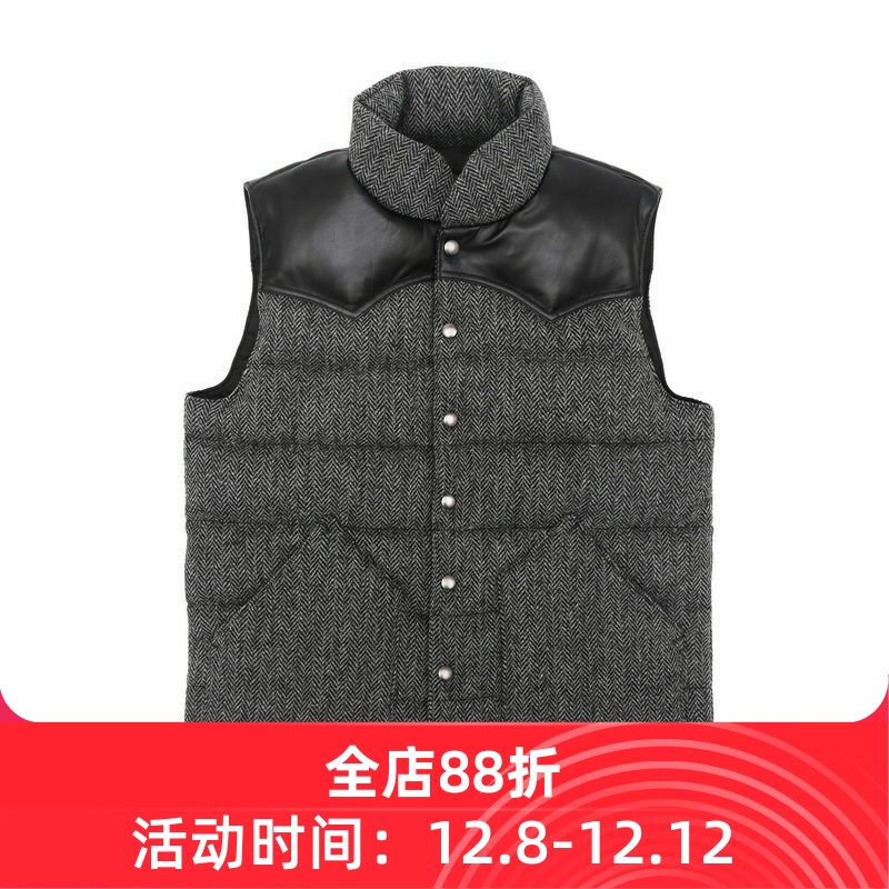 阿美咔叽鸭绒拼皮羽绒马甲羊毛呢