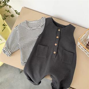韩版婴儿连体衣春夏季男女宝宝百搭无袖爬服新生儿哈衣外出服春装